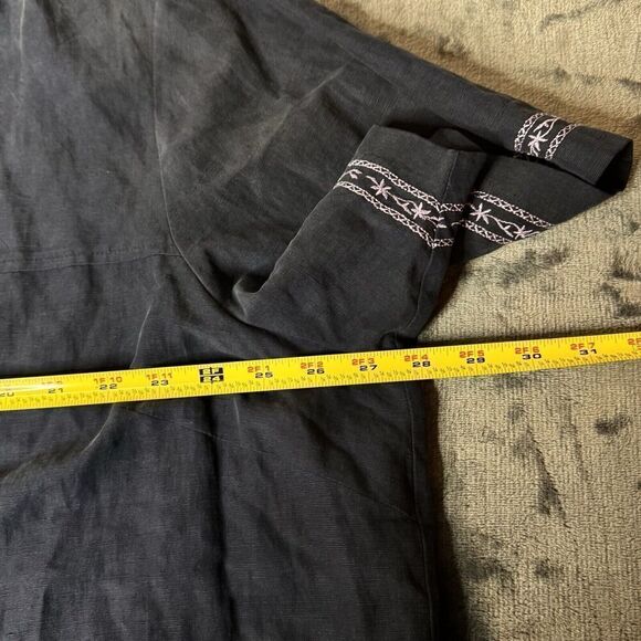 DressBarn Sz 24W SILK LINEN Blend Embroidered Short Sleeve Blouse Top Charcoal - Picture 13 of 14